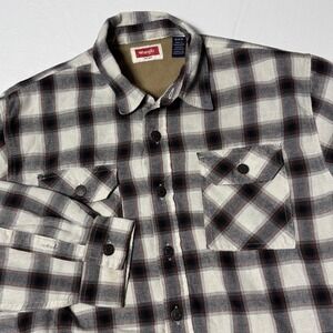 Wrangler Flannel Fleece Lined Shacket Plaid Brown Medium Shirt Jacket